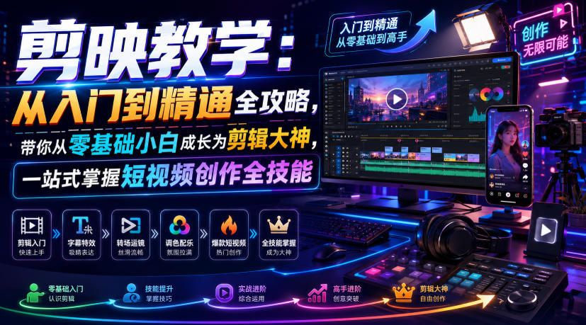 剪映教学：从入门到精通全攻略，带你从零基础小白成长为剪辑大神，一站式掌握短视频创作全技能-来聚吧