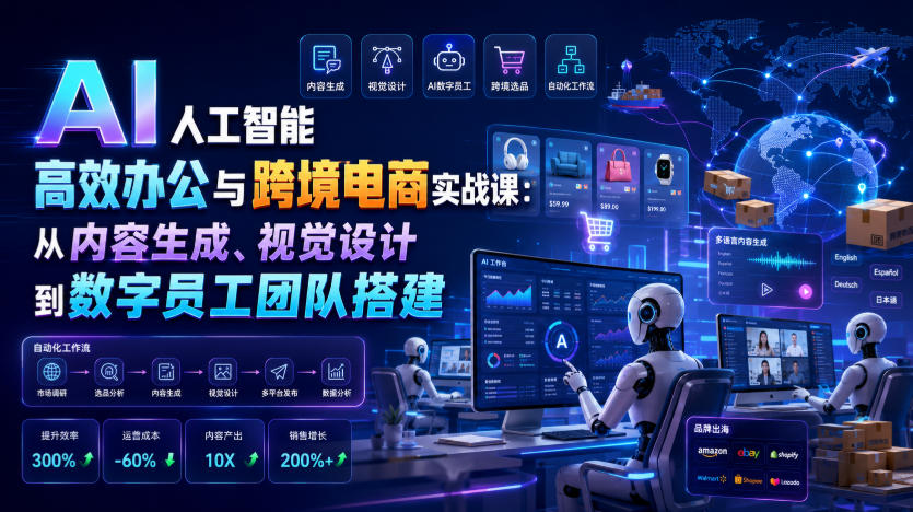 AI人工智能高效办公与跨境电商实战课:从内容生成、视觉设计到数字员工团队搭建-来聚吧