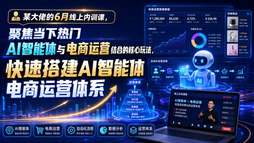 某大佬的6月线上内训课,聚焦当下热门AI智能体与电商运营结合的核心玩法,快速搭建AI智能体电商运营体系-来聚吧