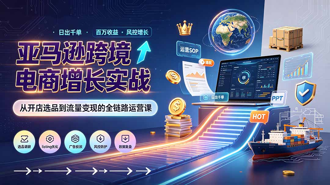 亚马逊0-1孵化特训营8期:从注册风控到稳定日出千单实战,规避审核封店风险,标准化执行流程落地-来聚吧