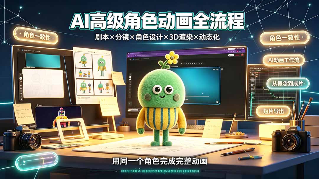 AI高级角色动画全流程：剧本×分镜×角色设计×3D渲染×动态化，从概念到成片一站式教学-来聚吧