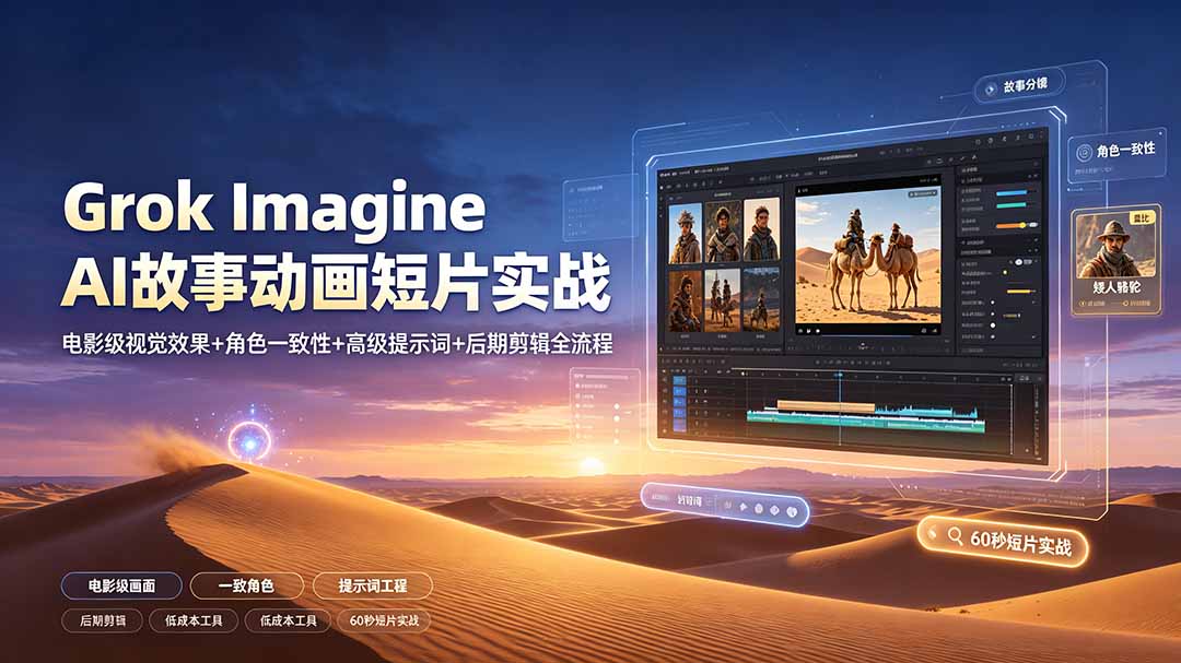 Grok Imagine AI故事动画短片实战：电影级视觉效果+角色一致性+高级提示词+后期剪辑全流程-来聚吧