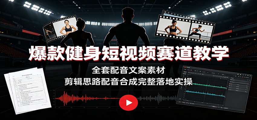 爆款健身短视频赛道教学：全套配音文案素材，剪辑思路配音合成完整落地实操-来聚吧