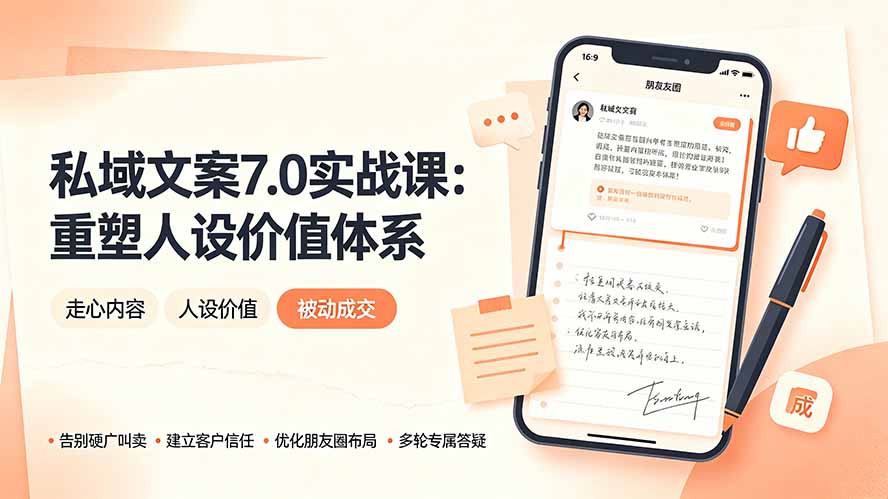 私域文案实战课7.0:重塑人设价值体系|-告别硬广推销×走心内容×自我价值塑造,实现被动成交-来聚吧