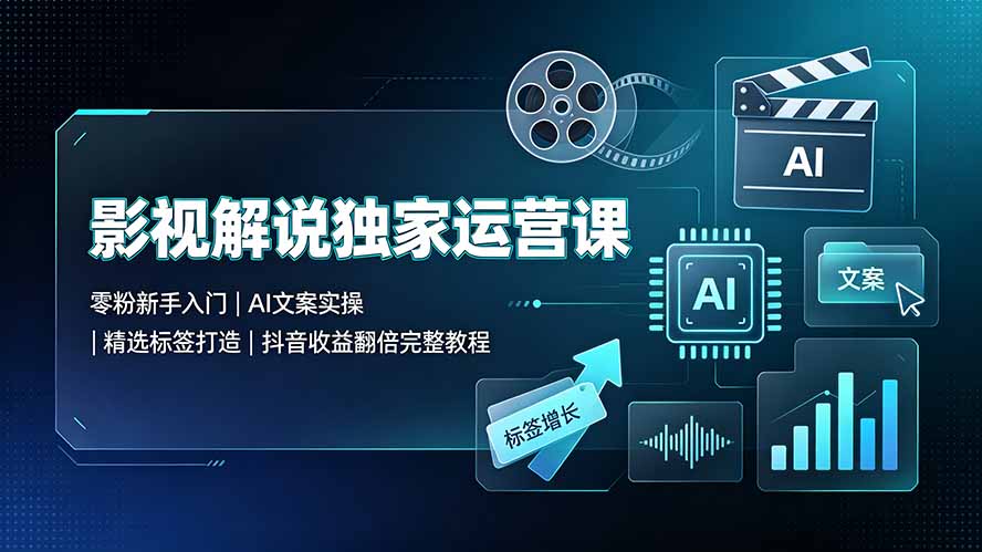 影视解说独家运营课：零粉新手入门｜AI文案实操｜精选标签打造｜抖音收益翻倍完整教程-来聚吧