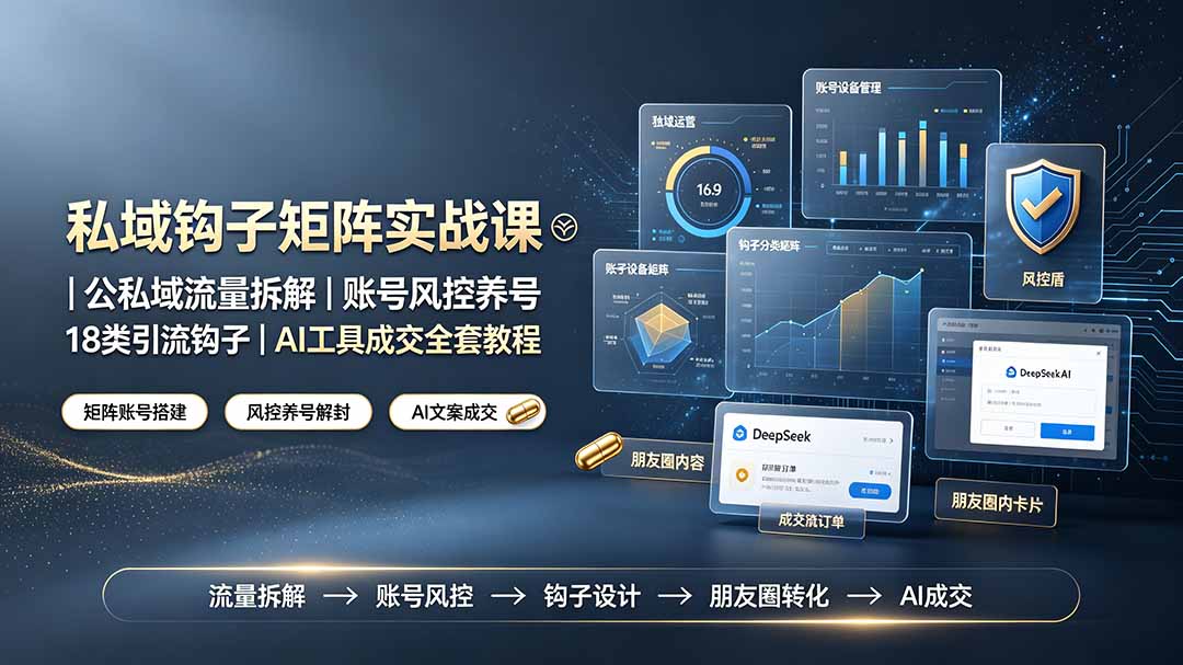 私域钩子矩阵实战课〓公私域流量拆解|账号风控养号|18类引流钩子|AI工具成交全套教程-来聚吧