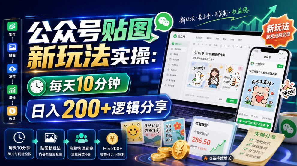公众号贴图新玩法实操,每天10分钟,日入200+逻辑分享-来聚吧