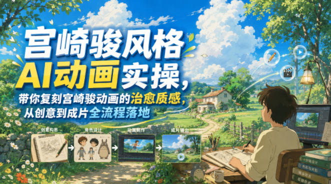 宫崎骏风格AI动画实操，带你复刻宫崎骏动画的治愈质感，从创意到成片全流程落地-来聚吧
