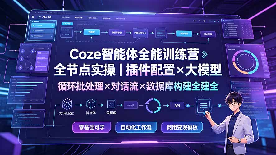 Coze智能体全能训练营:全节点实操|插件配置×大模型×循环批处理×对话流×数据库构建全教学-来聚吧