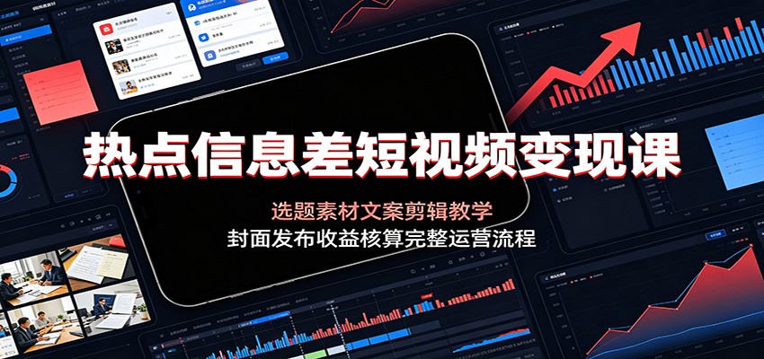 热点信息差短视频变现课:选题素材文案剪辑教学,封面发布收益核算完整运营流程-来聚吧