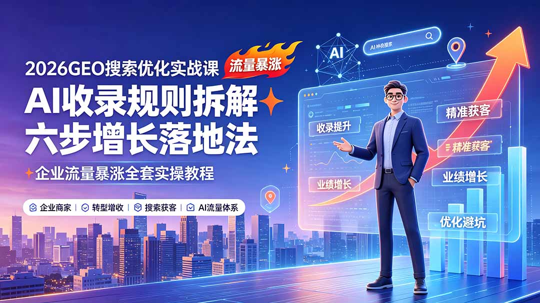 2026GEO搜索优化实战课:AI收录规则拆解|六步增长落地法|企业流量暴涨全套实操教程-来聚吧