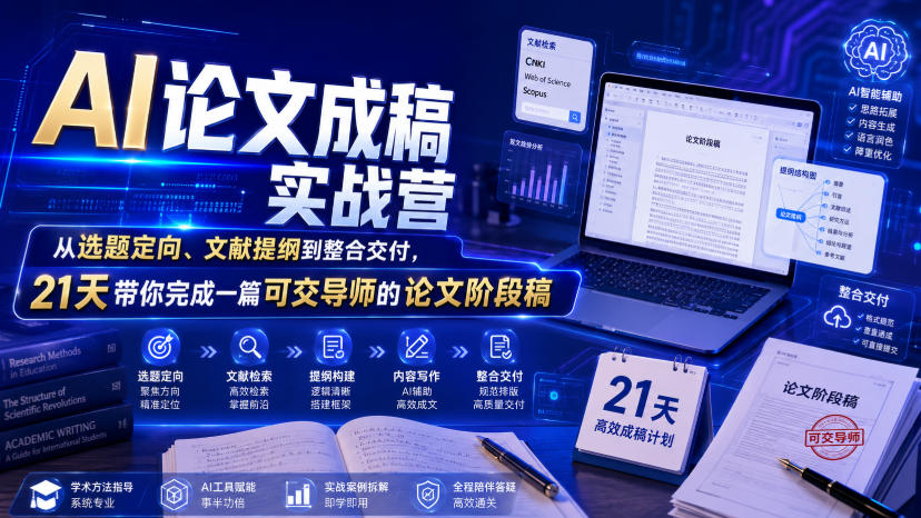AI论文成稿实战营,从选题定向、文献提纲到整合交付,21天带你完成一篇可交导师的论文阶段稿-来聚吧