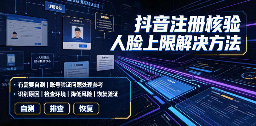 抖音注册核验人脸上限解决方法，有需要自测-来聚吧
