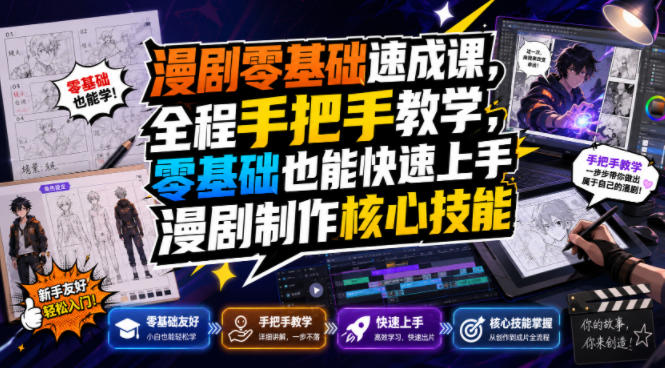 漫剧零基础速成课,全程手把手教学,零基础也能快速上手漫剧制作核心技能-来聚吧