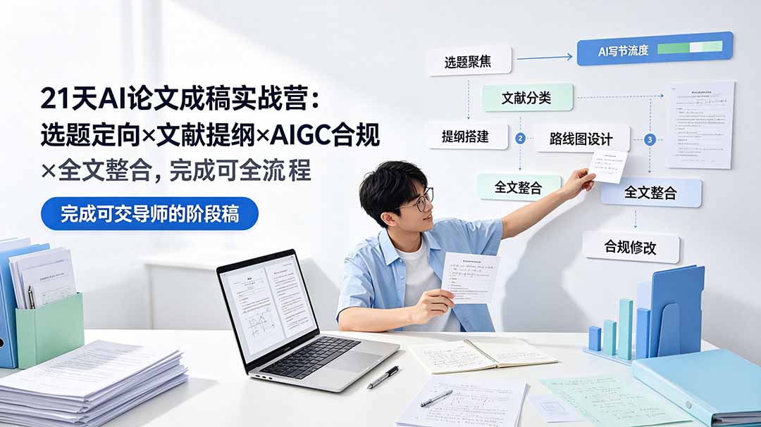 21天AI论文成稿实战营：选题定向×文献提纲×AIGC合规×全文整合，完成可交导师的阶段稿-来聚吧