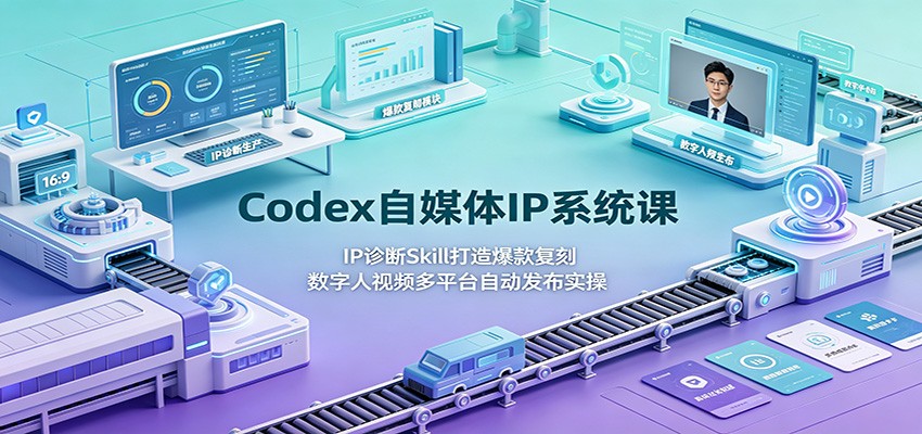 Codex自媒体IP系统课:IP诊断Skill打造爆款复刻,数字人视频多平台自动发布实操-来聚吧
