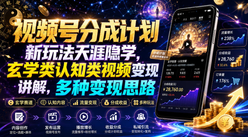 视频号分成计划新玩法天涯隐学,玄学类认知类视频变现讲解,多种变现思路-来聚吧