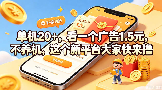 单机20+,看一个广告1.5米,不养机,这个新平台大家快来撸【揭秘】-来聚吧