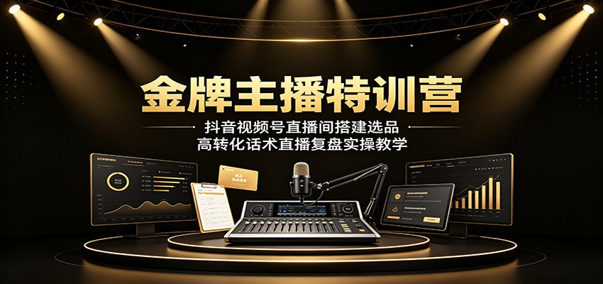 金牌主播特训营:抖音视频号直播间搭建选品,高转化话术直播复盘实操教学-来聚吧