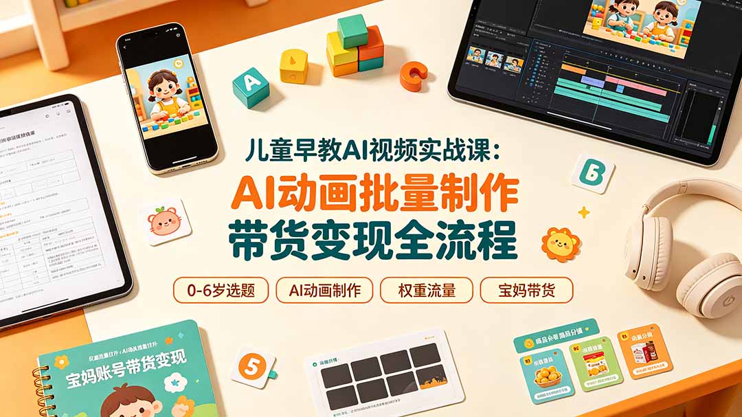 儿童早教AI视频实战课:0-6岁认知选题|AI动画批量制作|权重流量拉升|宝妈账号带货变现全流程-来聚吧