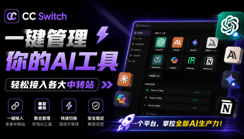 一键给Chatgpt、Codex、Claude接入地第三方中转站,CC Switch统一管理你的AI编程工具工作流-来聚吧