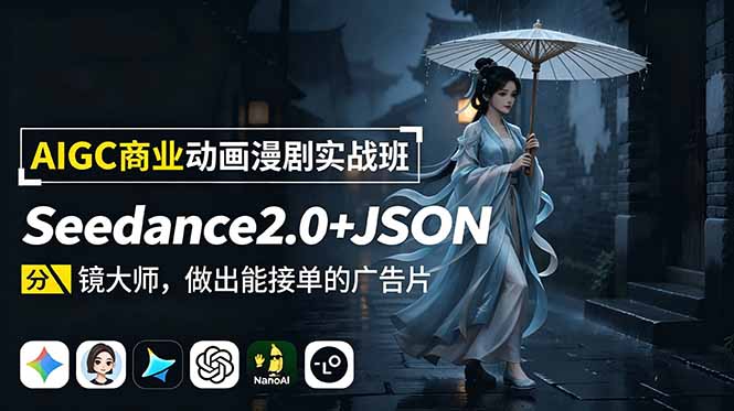 AIGC商业动画漫剧实战班-更新:Seedance2.0+JSON分镜大师,做出能接单的广告片-来聚吧