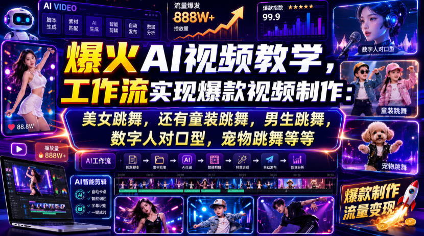 爆火AI视频教学,工作流实现爆款视频制作:美女跳舞,还有童装跳舞,男生跳舞,数字人对口型,宠物跳舞等等-来聚吧