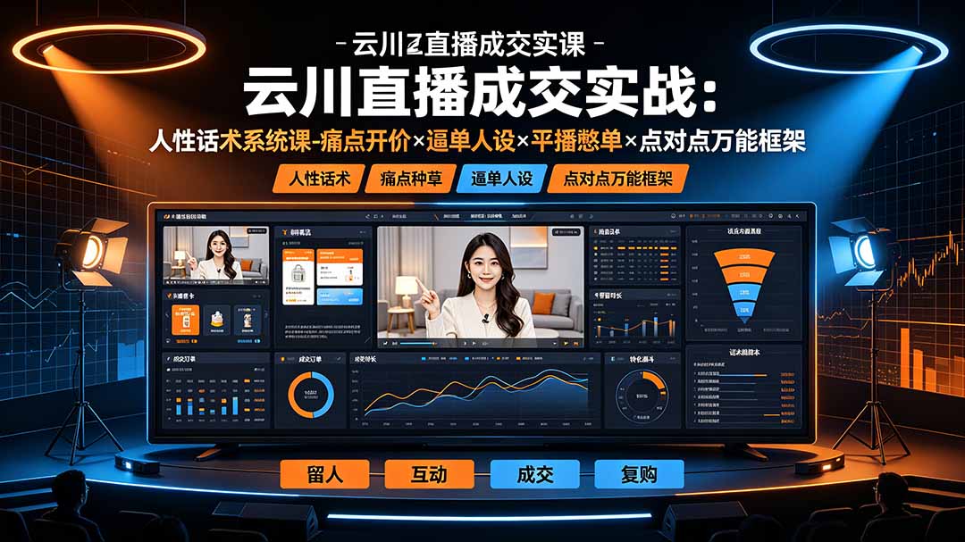云川直播成交实战:人性话术系统课-痛点种草×塑品开价×逼单人设×平播憋单×点对点万能框架-来聚吧