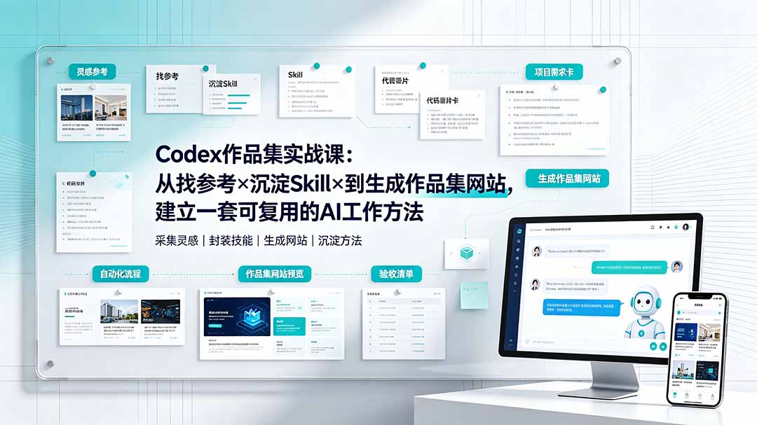 Codex作品集实战课:从找参考×沉淀Skill×到生成作品集网站,建立一套可复用的AI工作方法-来聚吧