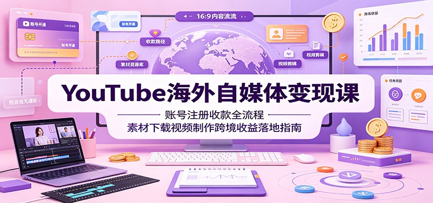 YouTube海外自媒体变现课:账号注册收款全流程,素材下载视频制作跨境收益落地指南-来聚吧