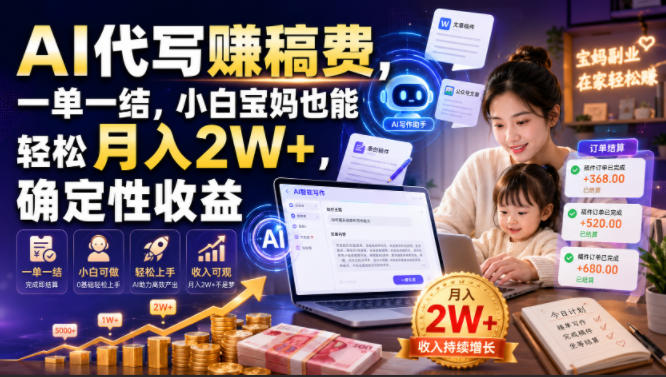 AI代写賺稿费,一单一结,小白宝妈也能轻松月入2W+,确定性收益【揭秘】-来聚吧