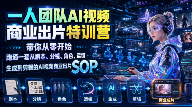 一人团队AI视频商业出片实战课:带你从零开始跑通一套从剧本、分镜、角色、运镜、生成到剪辑的AI视频商业出片SOP-来聚吧