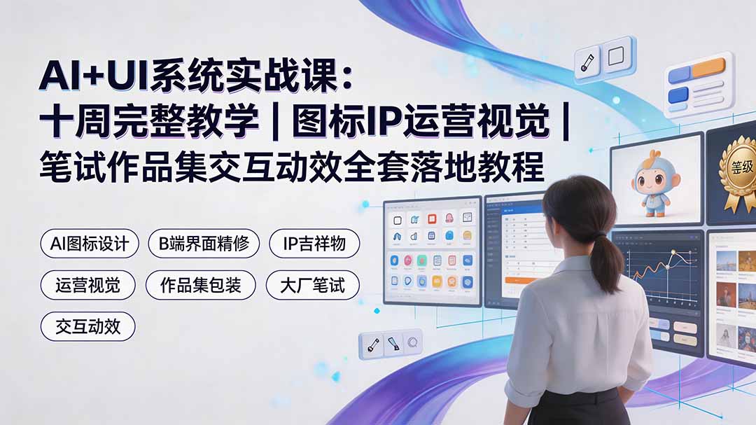 AI+UI系统实战课:十周完整教学|图标IP运营视觉|笔试作品集交互动效全套落地教程-来聚吧