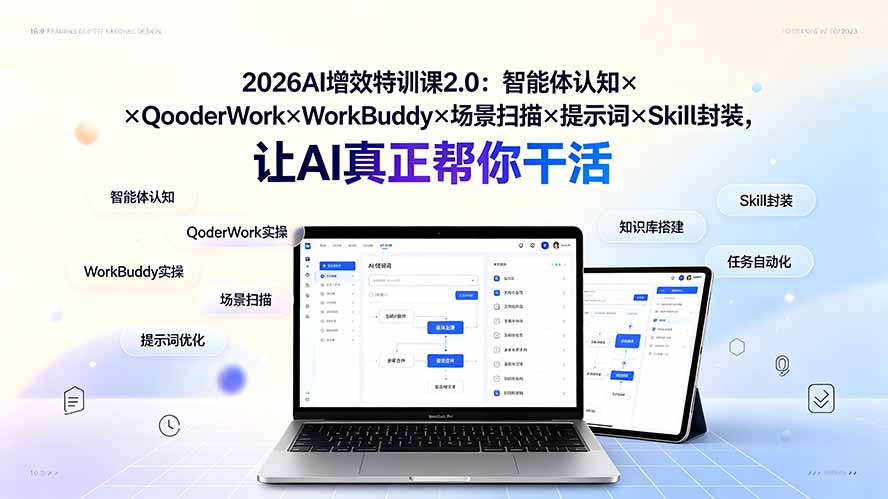 2026AI增效特训课2.0:智能体认知×QoderWork×WorkBuddy×场景扫描×提示词×Skill封装,让AI真正帮你干活-来聚吧