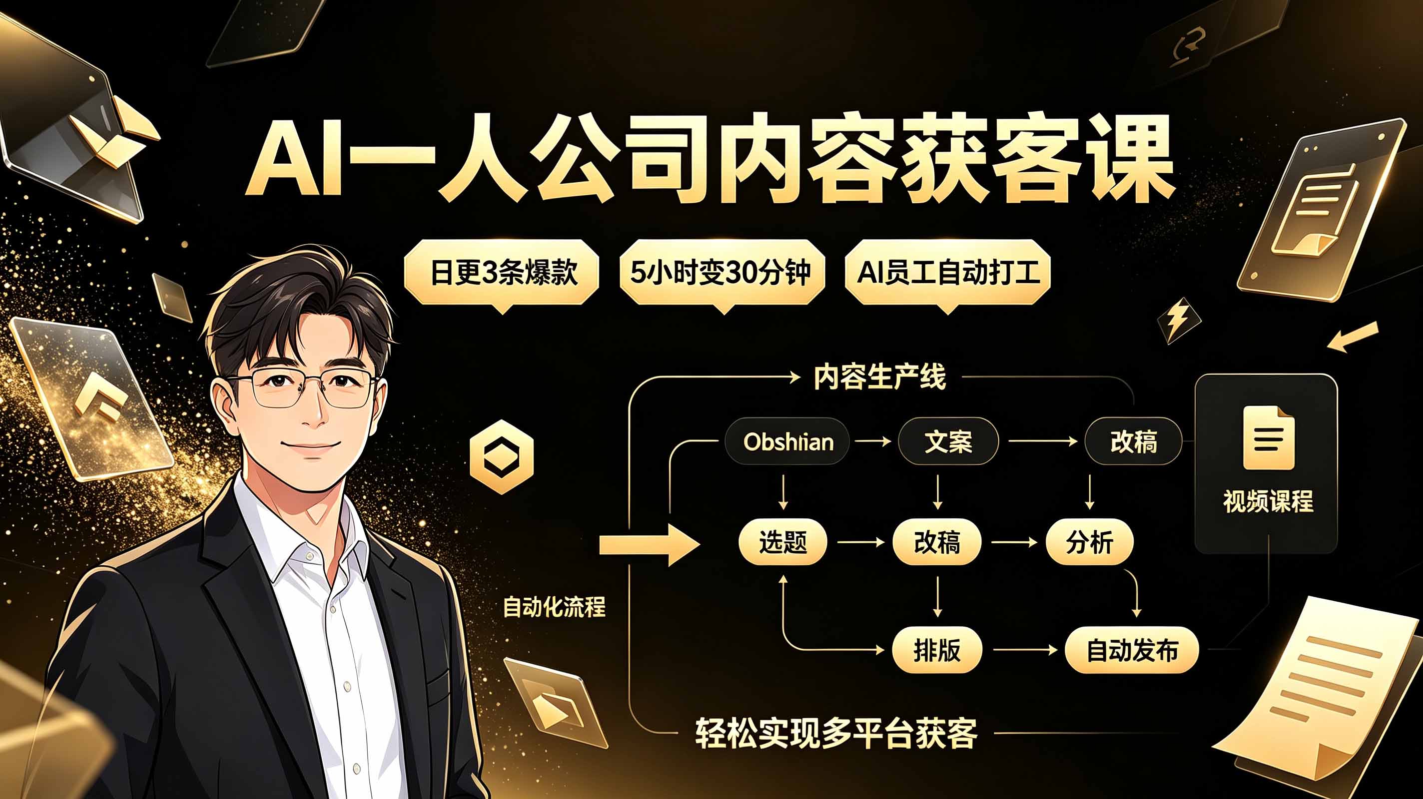 AI一人公司内容获客课:日更3条爆款×5小时变30分钟×AI员工自动打工,轻松实现多平台获客-来聚吧