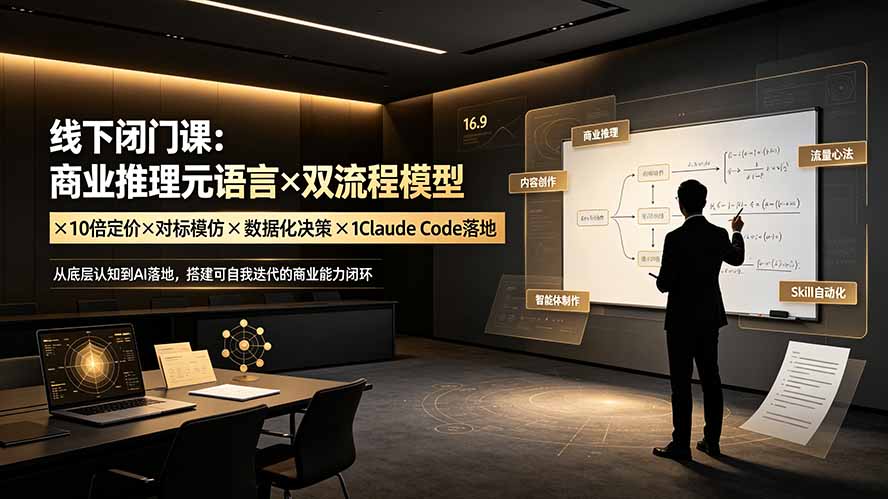 线下闭门课:商业推理元语言×双流程模型×10倍定价×对标模仿×数据化决策×Claude Code落地,击穿认知盲区-来聚吧