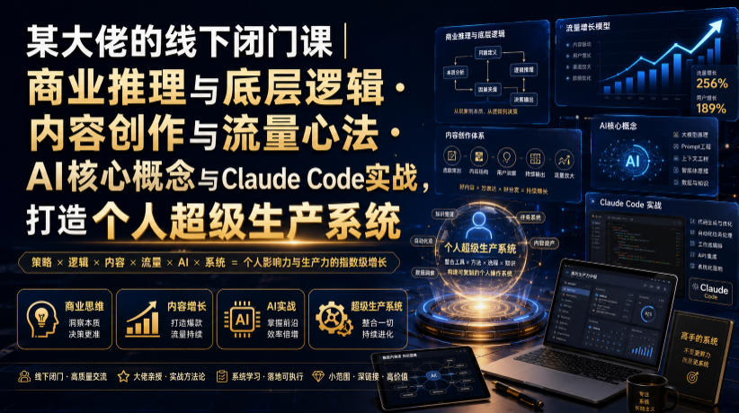 某大佬的线下闭门课｜商业推理与底层逻辑・内容创作与流量心法・AI核心概念与Claude Code实战，打造个人超级生产系统【录音+图片】-来聚吧