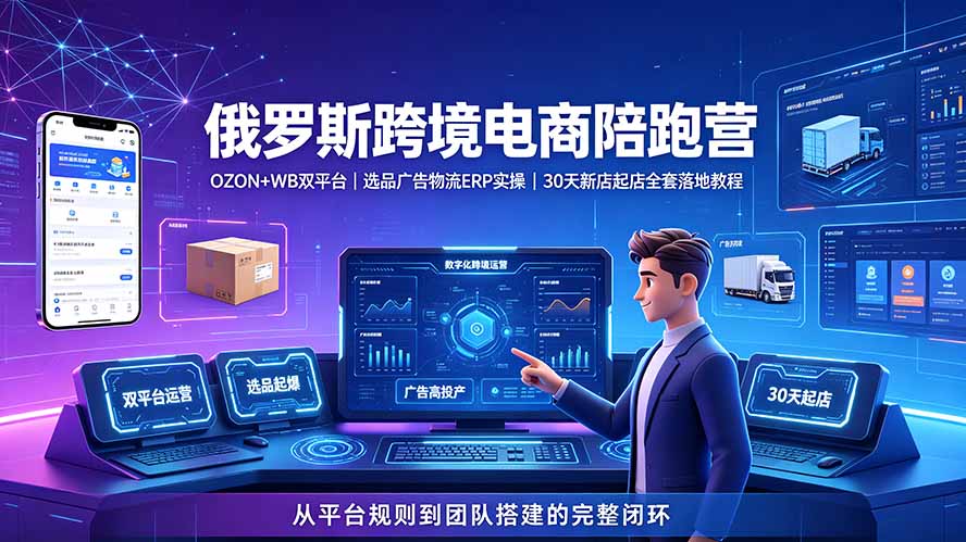 2026俄罗斯跨境电商陪跑营：OZON+WB双平台｜选品广告物流ERP实操｜30天新店起店全套落地教程-来聚吧