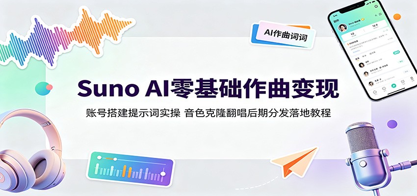 Suno AI零基础作曲变现:账号搭建提示词实操,音色克隆翻唱后期分发落地教程-来聚吧