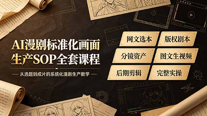 AI漫剧标准化画面生产SOP全套课程-更新,网文选本版权剧本分镜资产全覆盖,图文生视频后期剪辑完整实操教学-来聚吧