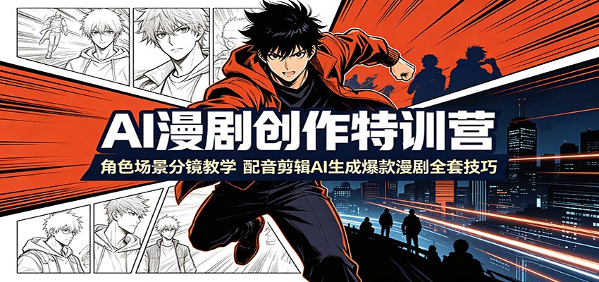AI漫剧创作特训营：角色场景分镜教学，配音剪辑AI生成爆款漫剧全套技巧-来聚吧
