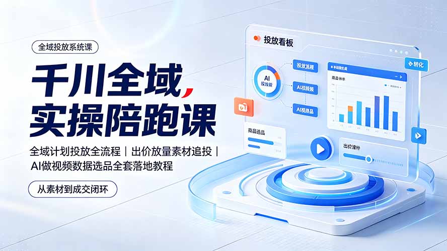 千川全域实操陪跑课:全域计划投放全流程|出价放量素材追投|AI做视频数据选品全套落地教程-来聚吧