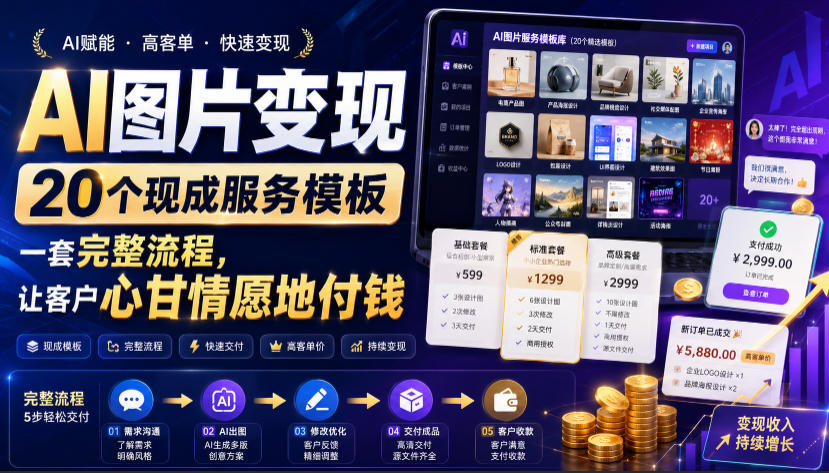 AI图片变现,20个现成服务模板,一套完整流程,让客户心甘情愿地付钱【原创双语字幕】-来聚吧