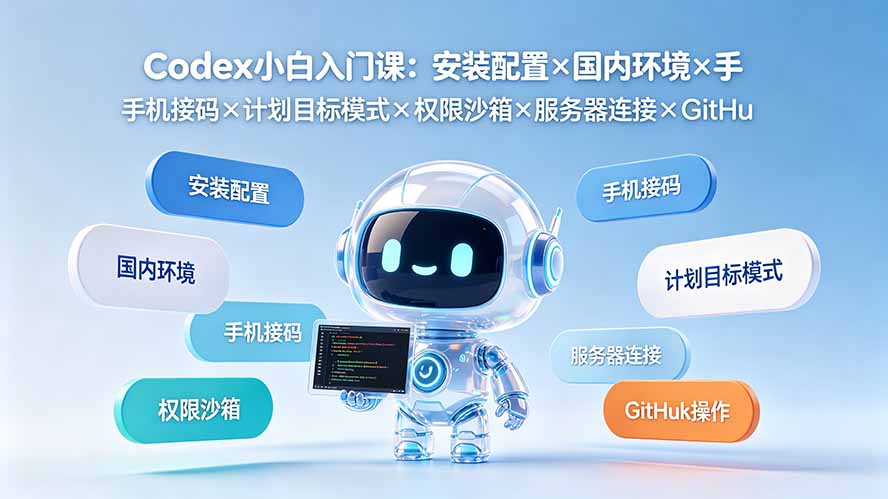 Codex小白入门课:安装配置×国内环境×手机接码×计划目标模式×权限沙箱×服务器连接×GitHub操作-来聚吧