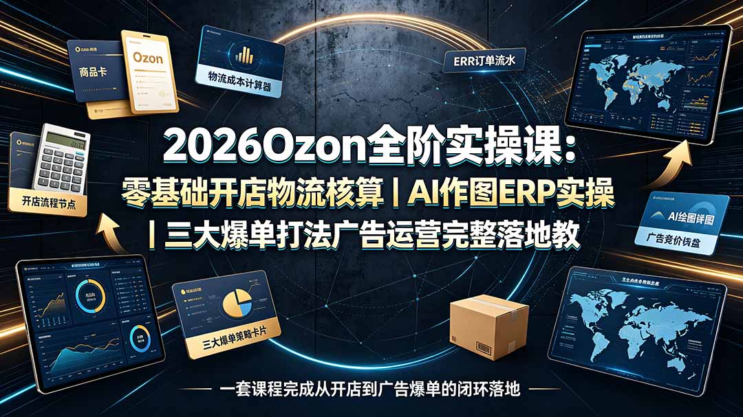 2026Ozon全阶实操课:零基础开店物流核算|AI作图ERP实操|三大爆单打法广告运营完整落地教程-来聚吧