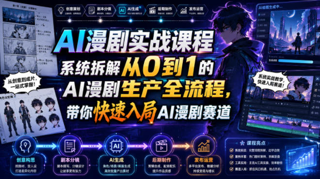 AI漫剧实战课程,系统拆解从0到1的AI漫剧生产全流程,带你快速入局AI漫剧赛道-来聚吧