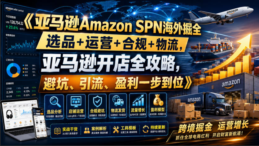 亚马逊Amazon SPN海外掘全,选品+运营+合规+物流,亚马逊开店全攻略,避坑、引流、盈利一步到位-来聚吧