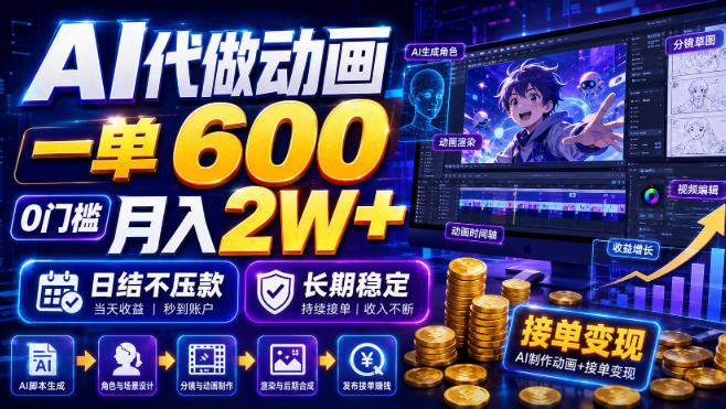 AI代做动画,一单600,0门槛月入2W+,日结不压款,长期稳定【揭秘】-来聚吧