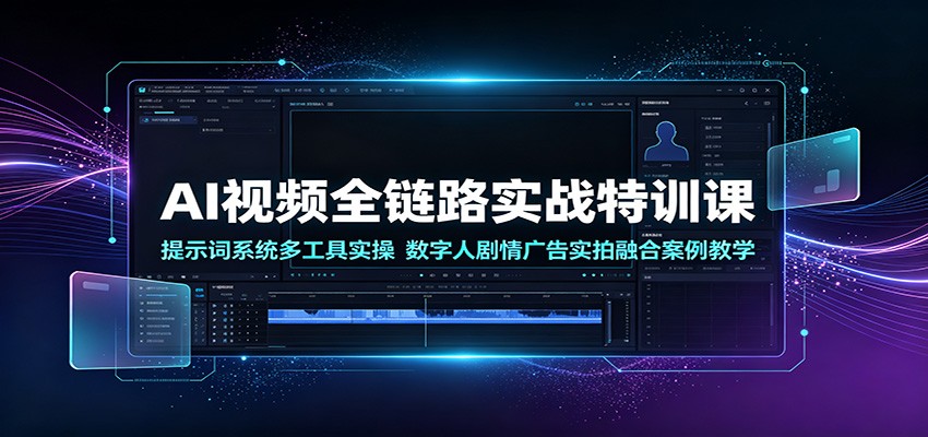 AI视频全链路实战特训课：提示词系统多工具实操，数字人剧情广告实拍融合案例教学-来聚吧