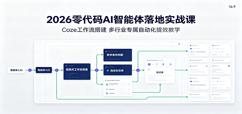 2026零代码AI智能体落地实战课:Coze工作流搭建,多行业专属自动化提效教学-来聚吧